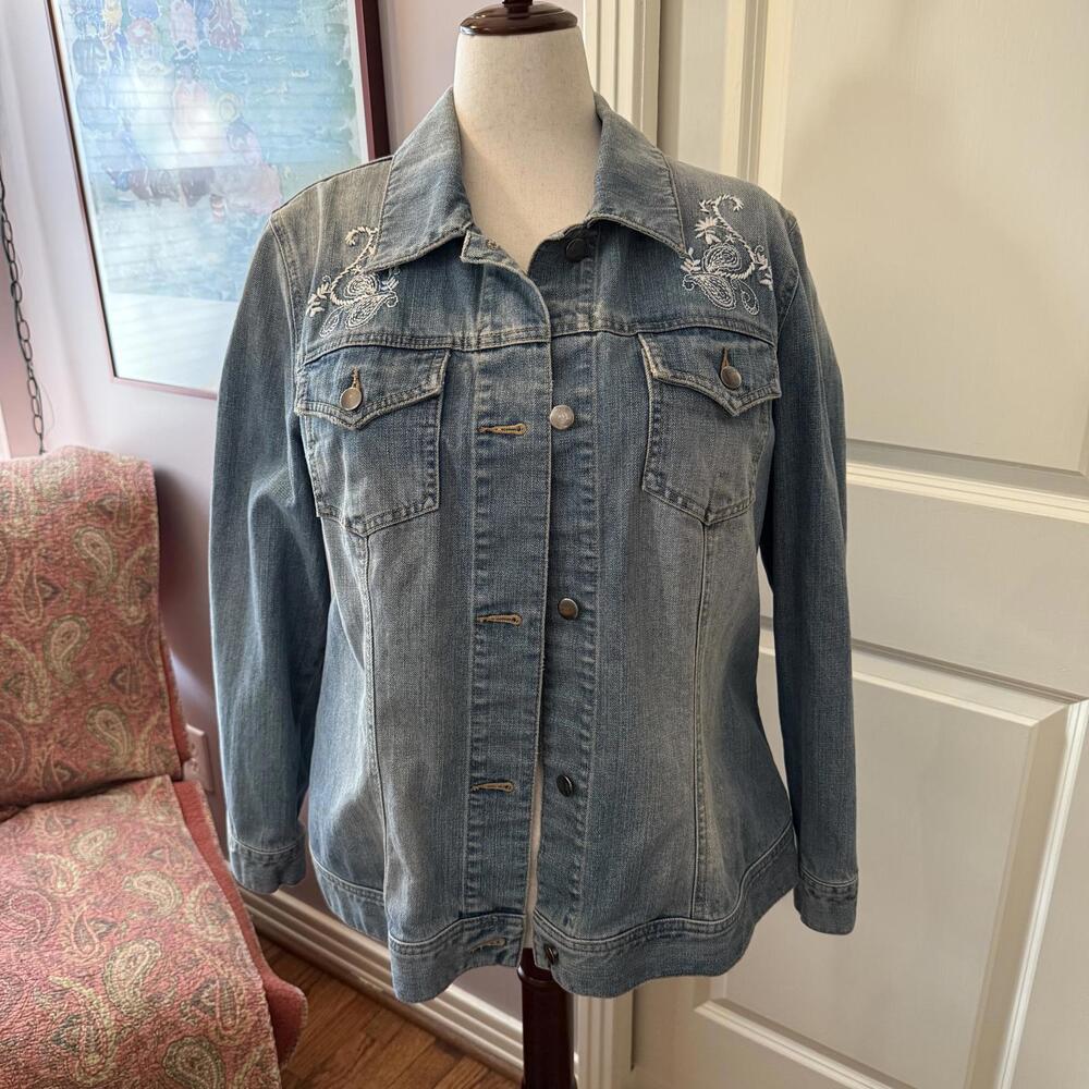 Coldwater Creek Light Blue Embroidered Woman's Denim Plus Size Jacket 20